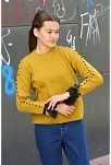 Boncuklu Bile Detaylı Kazak Hardal