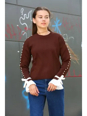 Boncuklu Bile Detaylı Kazak Kahve Boncuklu Bile Detaylı Kazak Kahve