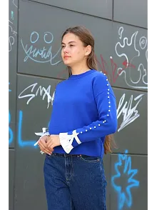 Boncuklu Bile Detaylı Kazak Saks Mavisi