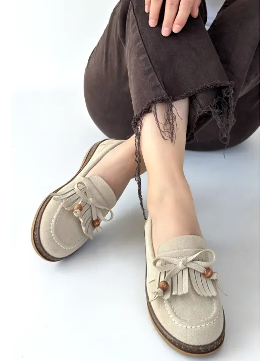 Boriy Bej Deri Tozu Süet Babet Ayakkabı