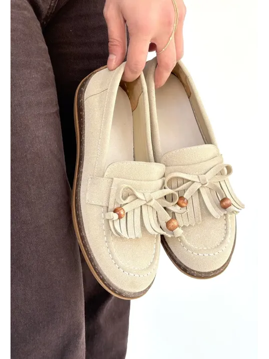 Boriy Bej Deri Tozu Süet Babet Ayakkabı