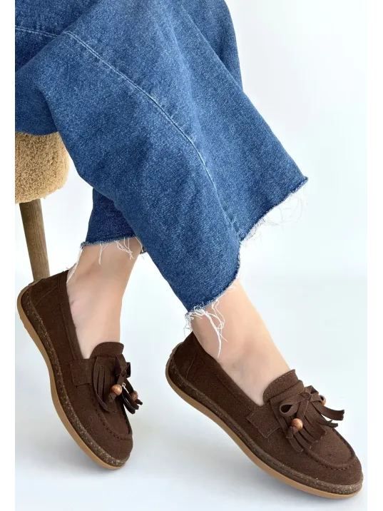 Boriy Kahverengi Deri Tozu Süet Babet Ayakkabı