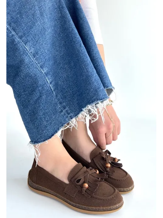 Boriy Kahverengi Deri Tozu Süet Babet Ayakkabı