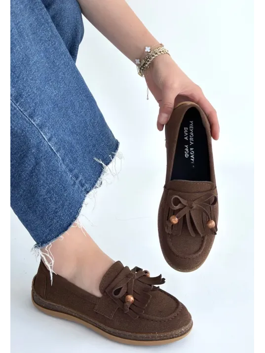 Boriy Kahverengi Deri Tozu Süet Babet Ayakkabı