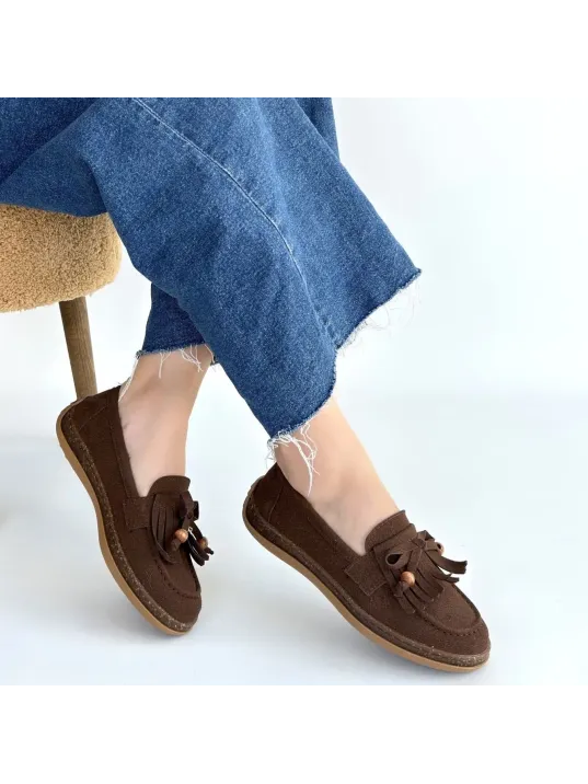 Boriy Kahverengi Deri Tozu Süet Babet Ayakkabı