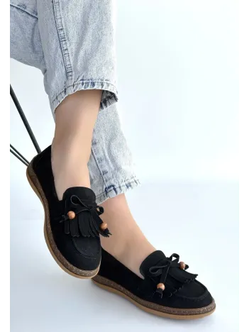 Boriy Siyah Deri Tozu Süet Babet Ayakkabı Boriy Siyah Deri Tozu Süet Babet Ayakkabı