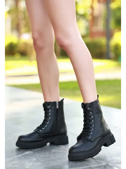 Bria Siyah Cilt Bağcıklı Bot Bria Siyah Cilt Bağcıklı Bot