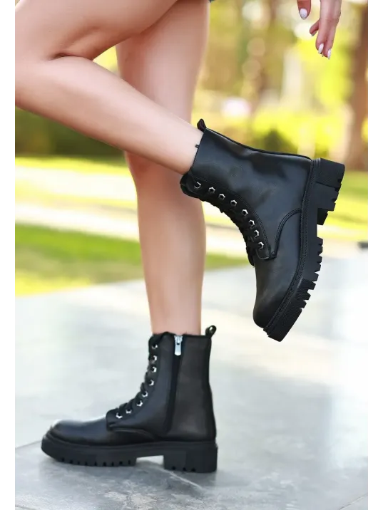 Bria Siyah Cilt Bağcıklı Bot Bria Siyah Cilt Bağcıklı Bot