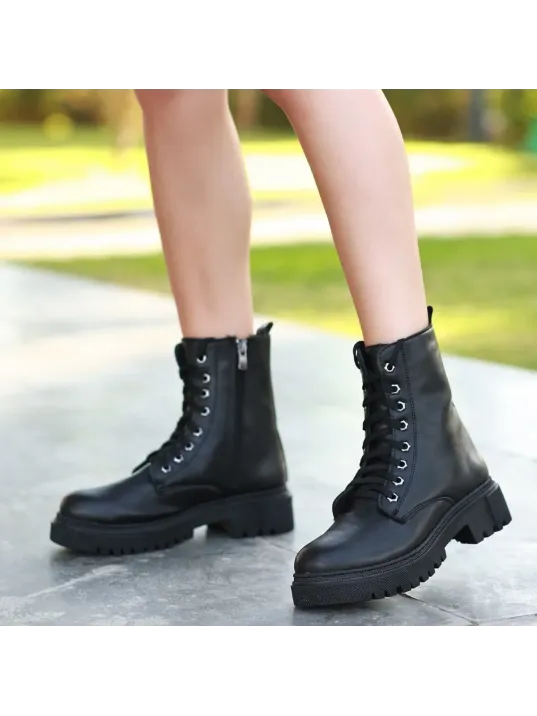 Bria Siyah Cilt Bağcıklı Bot Bria Siyah Cilt Bağcıklı Bot