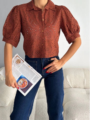 Brodeli crop gömlek s1023 Brodeli crop gömlek s1023