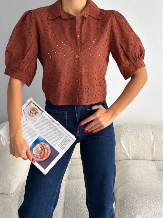 Brodeli Crop Gömlek S1023