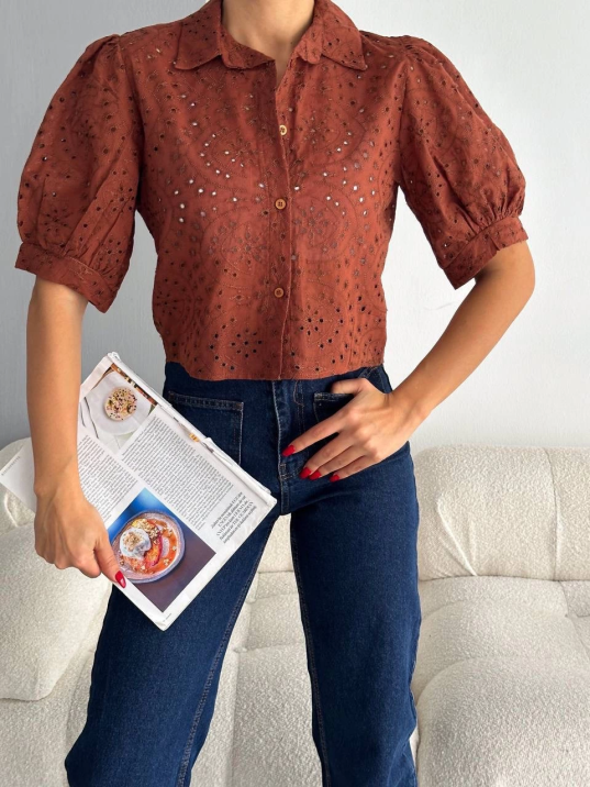 Brodeli crop gömlek s1023 Brodeli crop gömlek s1023