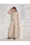 Broşlu Yelek Pantolon Takım Bej S255821