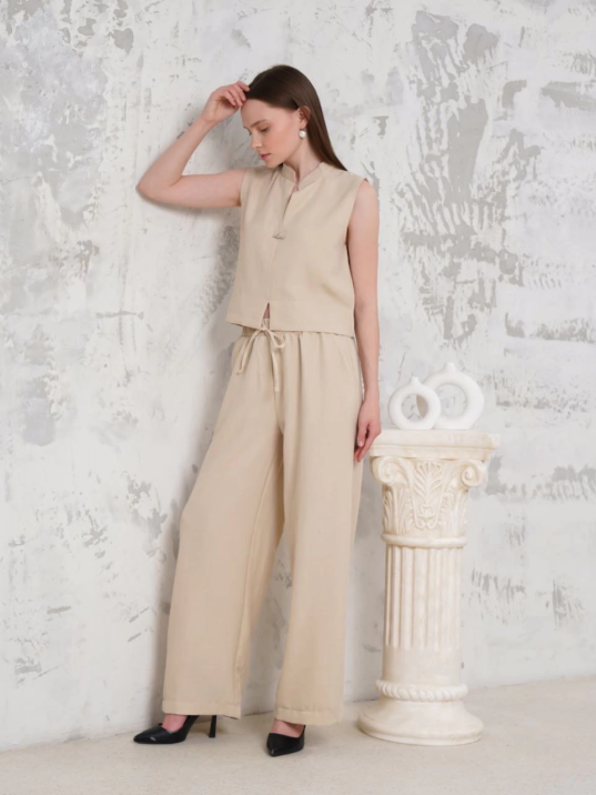 Broşlu yelek pantolon takım bej s255821 Broşlu yelek pantolon takım bej s255821