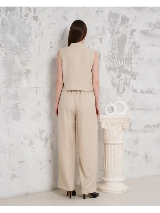 Broşlu Yelek Pantolon Takım Bej S255821