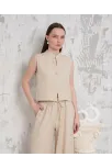 Broşlu Yelek Pantolon Takım Bej S255821