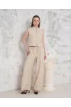 Broşlu Yelek Pantolon Takım Bej S255821