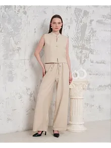 Broşlu Yelek Pantolon Takım Bej S255821