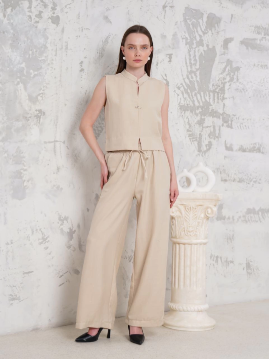 Broşlu yelek pantolon takım bej s255821 Broşlu yelek pantolon takım bej s255821