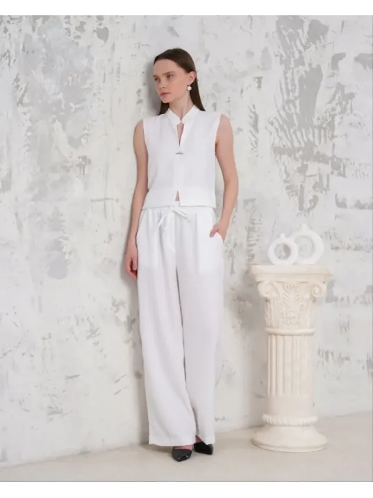 Broşlu Yelek Pantolon Takım Beyaz S255821