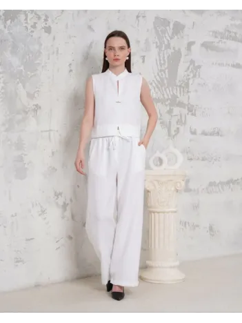 Broşlu Yelek Pantolon Takım Beyaz S255821