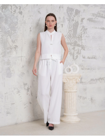 Broşlu yelek pantolon takım beyaz s255821