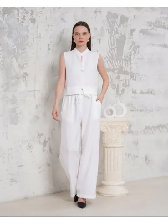 Broşlu Yelek Pantolon Takım Beyaz S255821