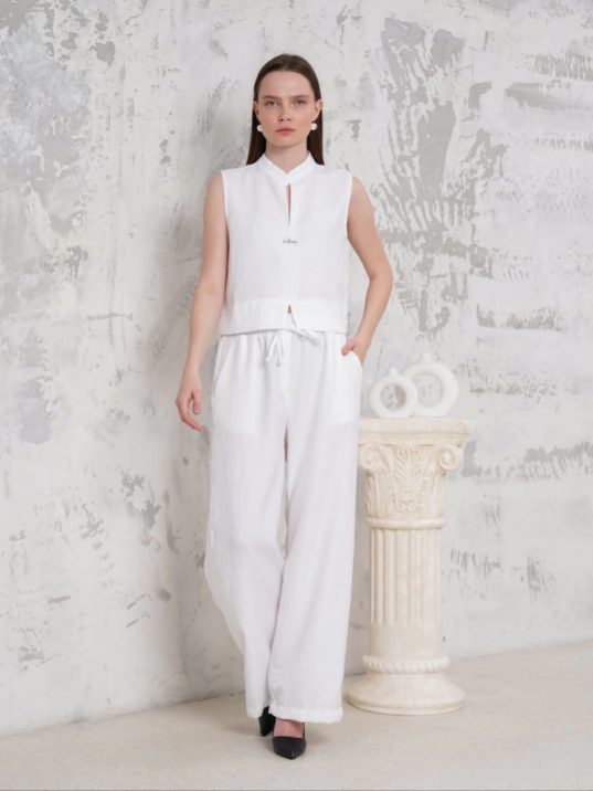 Broşlu yelek pantolon takım beyaz s255821 Broşlu yelek pantolon takım beyaz s255821