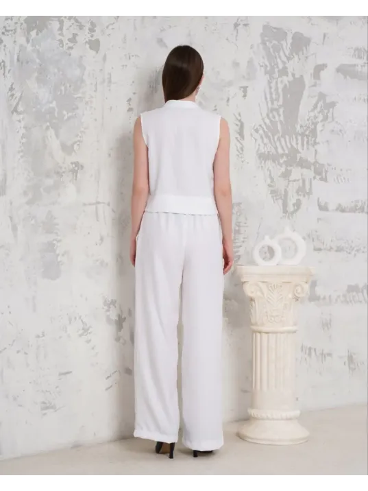 Broşlu Yelek Pantolon Takım Beyaz S255821