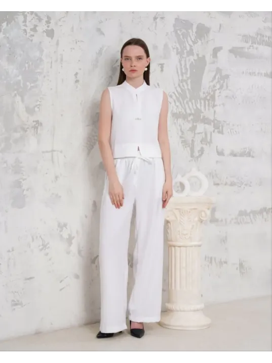 Broşlu Yelek Pantolon Takım Beyaz S255821