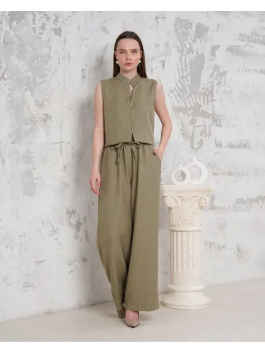 Broşlu Yelek Pantolon Takım Haki S255821