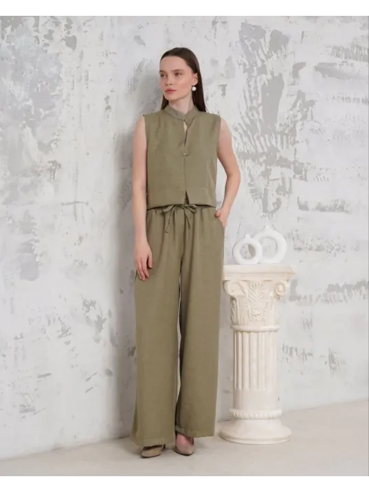 Broşlu Yelek Pantolon Takım Haki S255821