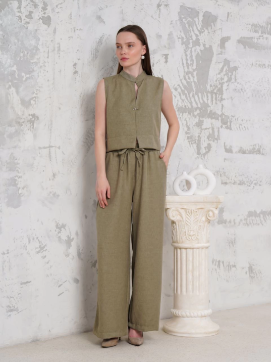 Broşlu yelek pantolon takım haki s255821 Broşlu yelek pantolon takım haki s255821