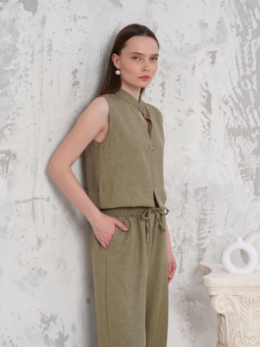 Broşlu yelek pantolon takım haki s255821 Broşlu yelek pantolon takım haki s255821