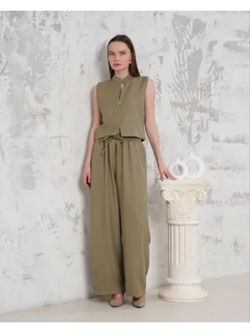 Broşlu Yelek Pantolon Takım Haki S255821