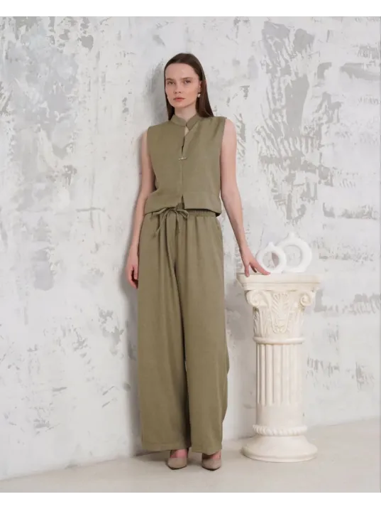 Broşlu Yelek Pantolon Takım Haki S255821