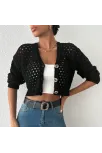 Büyük Düğmeli Delikli Hırka Siyah