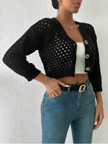 Büyük Düğmeli Delikli Hırka Siyah Büyük Düğmeli Delikli Hırka Siyah