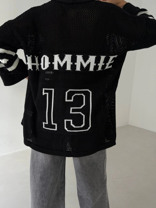 Büyük düğmeli salaş triko hırka siyahbeyaz