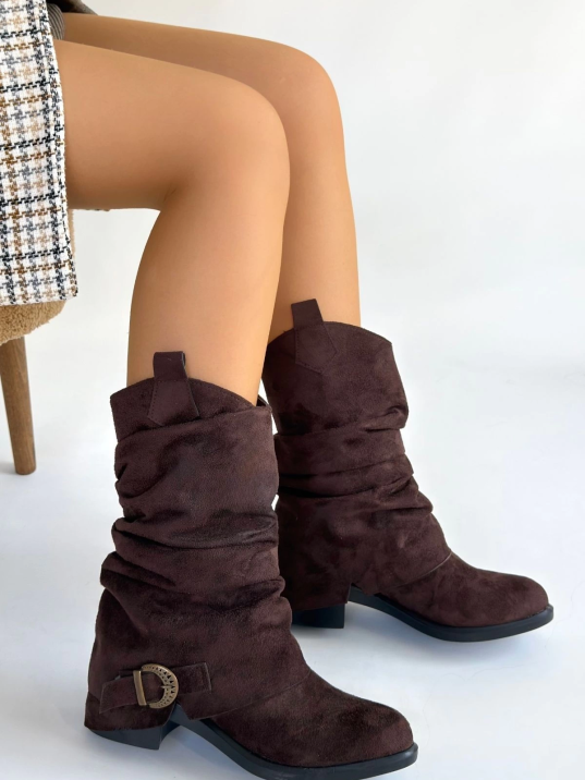 Canty Kahverengi Süet Körüklü Topuklu Çizme Canty Kahverengi Süet Körüklü Topuklu Çizme