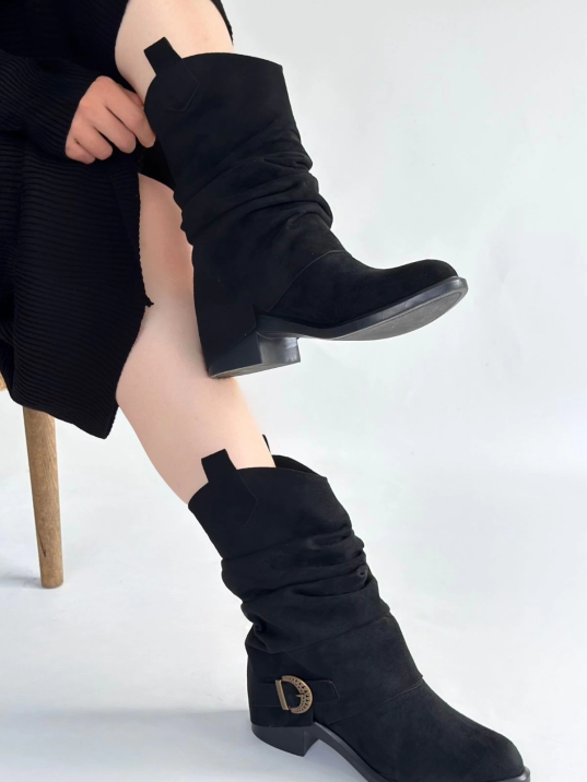 Canty Siyah Süet Körüklü Topuklu Çizme Canty Siyah Süet Körüklü Topuklu Çizme