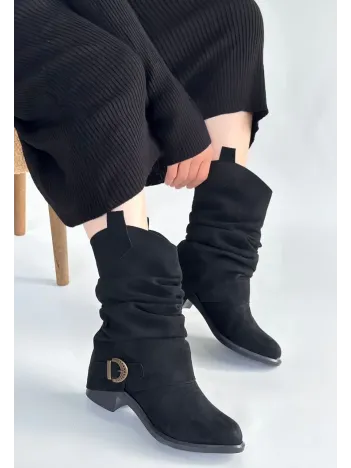 Canty Siyah Süet Körüklü Topuklu Çizme Canty Siyah Süet Körüklü Topuklu Çizme