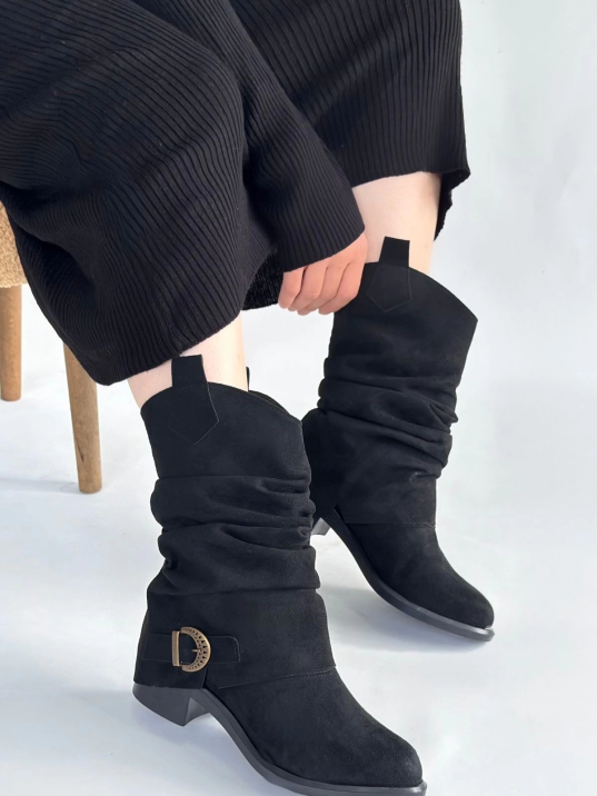 Canty Siyah Süet Körüklü Topuklu Çizme Canty Siyah Süet Körüklü Topuklu Çizme