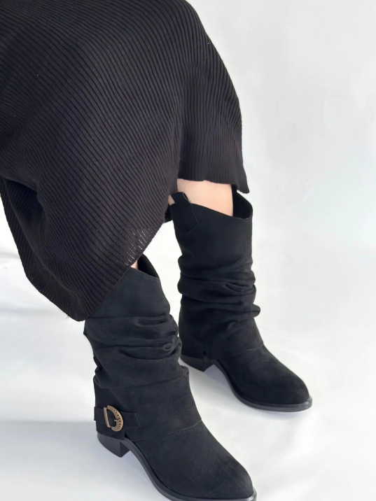 Canty Siyah Süet Körüklü Topuklu Çizme Canty Siyah Süet Körüklü Topuklu Çizme