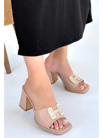 Caren Bej Cilt Topuklu Terlik Caren Bej Cilt Topuklu Terlik