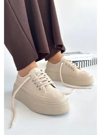 Carin Bej Keten Bağcıklı Spor Ayakkabı