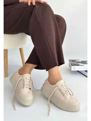 Carin Bej Keten Bağcıklı Spor Ayakkabı