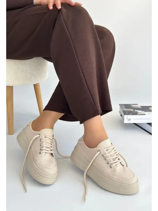 Carin Bej Keten Bağcıklı Spor Ayakkabı Carin Bej Keten Bağcıklı Spor Ayakkabı