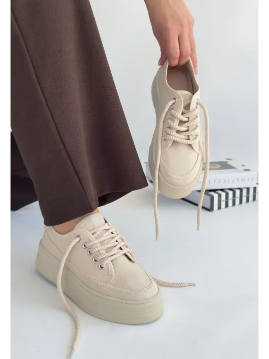 Carin Bej Keten Bağcıklı Spor Ayakkabı Carin Bej Keten Bağcıklı Spor Ayakkabı