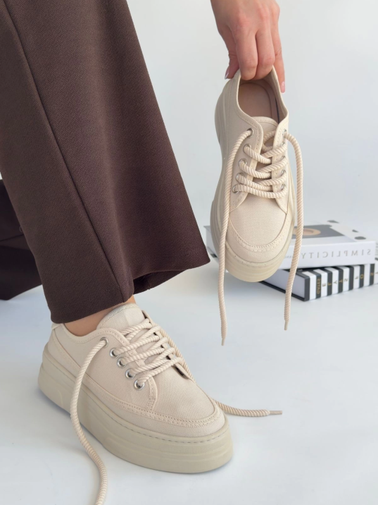 Carin Bej Keten Bağcıklı Spor Ayakkabı Carin Bej Keten Bağcıklı Spor Ayakkabı